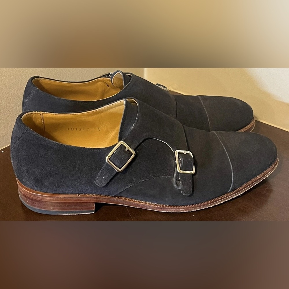 MEERMIN Blue Suede Double Buckle Strap Dress Shoes Size 8